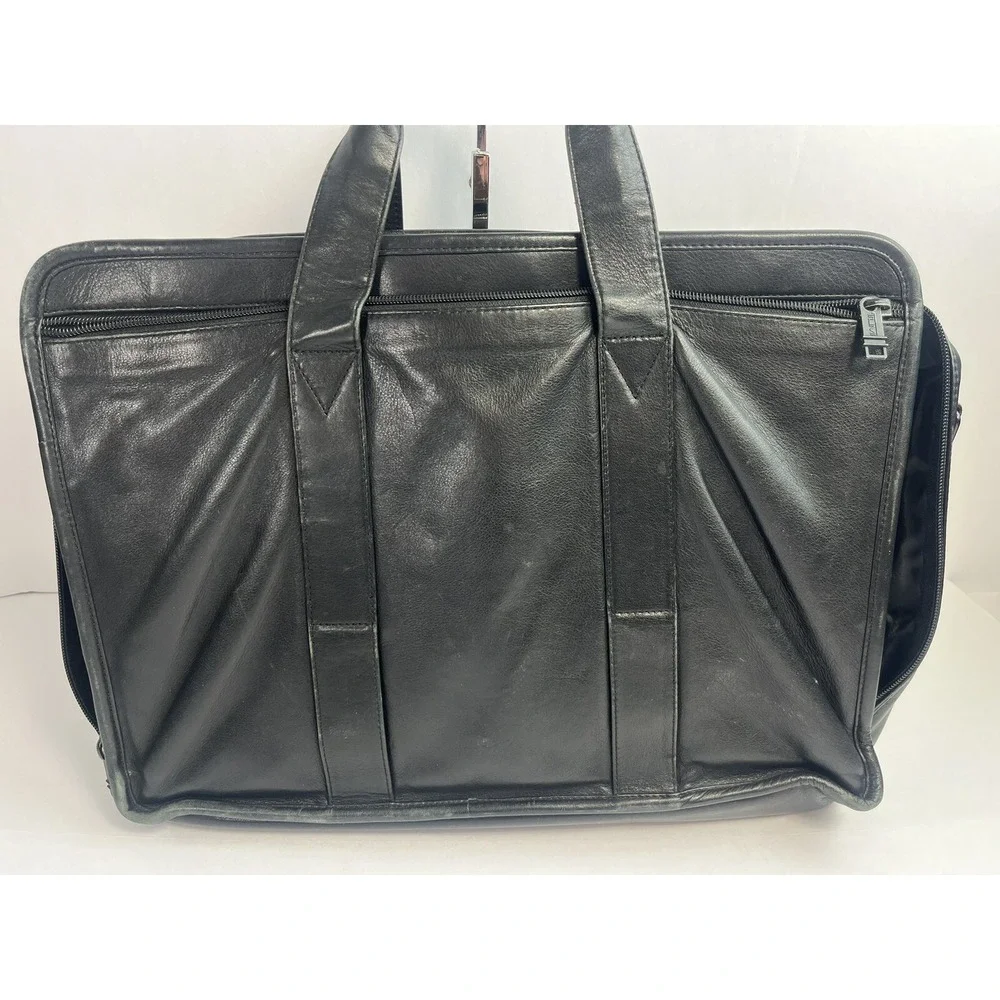 TUMI Black Leather Laptop Messenger Bag 17